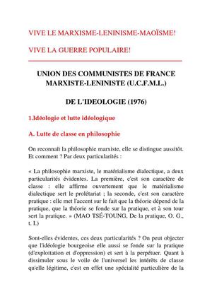 Union des communistes de France (marxiste-léniniste) : de l'idéologie (1976)