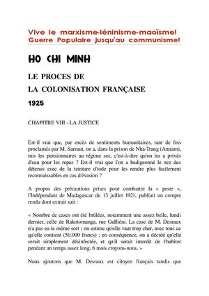 Hô Chi Minh : le procès de la colonisation française (chapitre 8 : la justice)