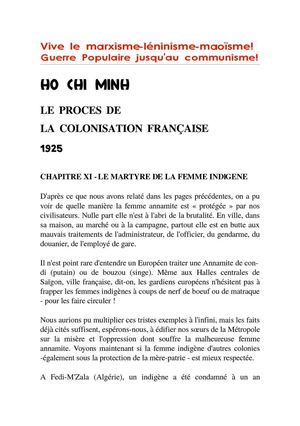 Hô Chi Minh : le procès de la colonisation française (chapitre 11 : le martyre de la femme indigène)