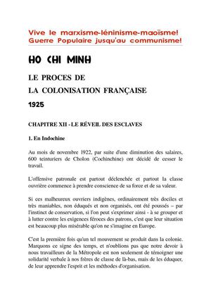 Hô Chi Minh : le procès de la colonisation française (chapitre 12 : le réveil des esclaves)