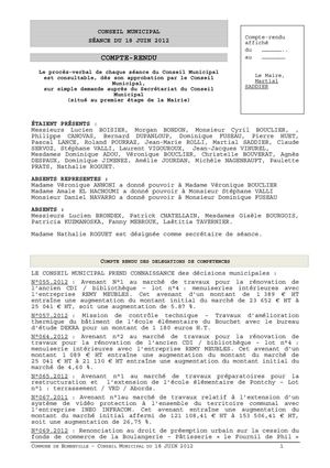 Compte-rendu du conseil municipal du 18 juin 2012