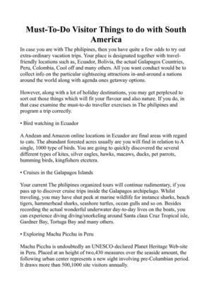 Must-To-Do Visitor Things to do with South America