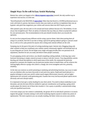 Simple Ways To Do well At Easy Article Marketing