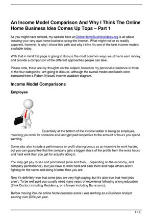 An Income Model Comparison And Why I Think The Online Home Business Idea Comes Up Tops – Part 1
