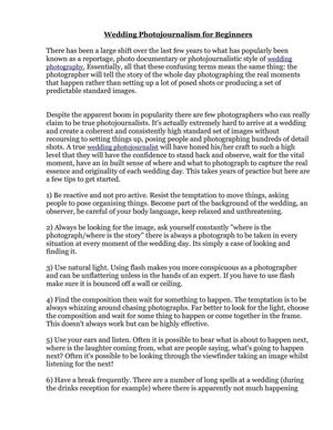 Wedding Photojournalism For Beginners