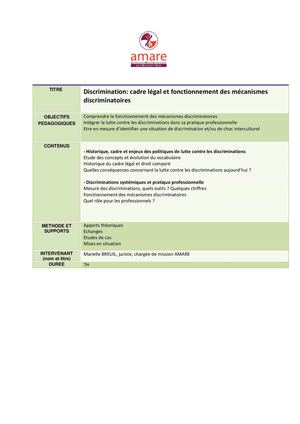 DIscrimination, cadre légal et mécanismes discriminatoires