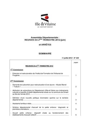 Ille-et-Vilaine recueil N° 424 : délibérations de l'Assemblée session JUIN 2012 + arrêtées