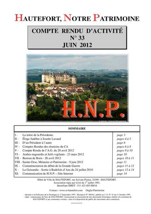 Hautefort, Notre Patrimoine - Compte rendu d'activité n°33 - juin 2012