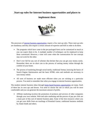 Start-up rules for Internet business opportunities and places to implement them