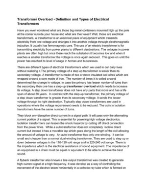 Transformer Overload - Definition and Types of Electrical Transformers