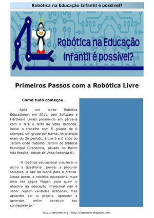 Robótica Educacional Livre na Educação Infantil