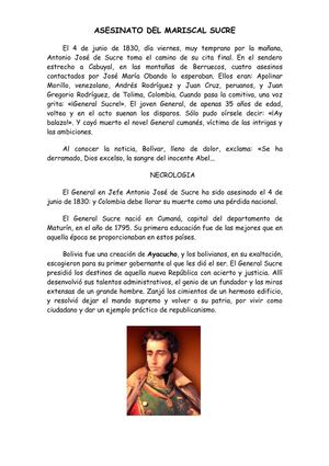 ASESINATO DE MARISCAL SUCRE