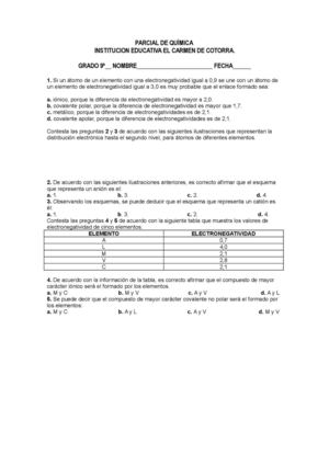 PARCIAL DE QUIMICA GRADO 9