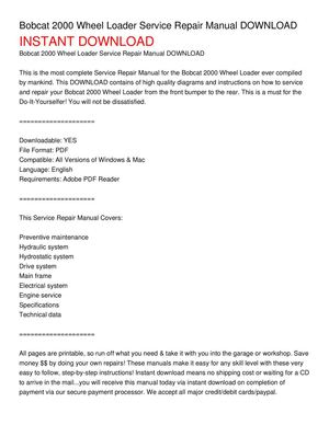 Bobcat 2000 Wheel Loader Service Repair Manual DOWNLOAD