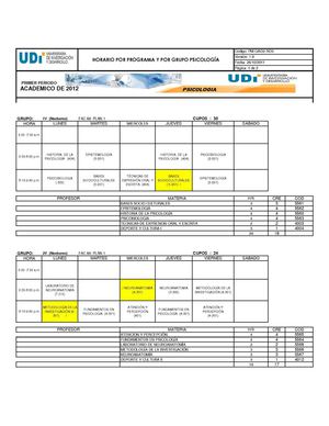 HORARIOS II-2012 JORNADA NOCTURNA PROGRAMA DE PSICOLOGÍA UDI 