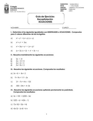 Guía Algebra y Ecuaciones de Primer grado
