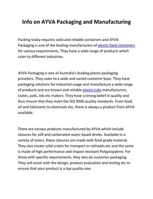 Info on AYVA Packaging and Manufacturing