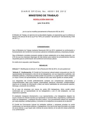 Ministerio del Trabajo, resolución 1356 de 2012