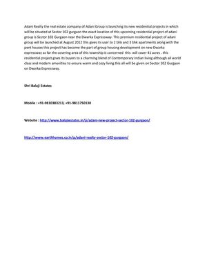 Adani Group Sector 102 Gurgaon, 9811750130, Adani Realty New Project Gurgaon