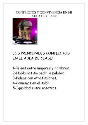 CONFLICTOS Y CONVIVENCIA EN MI  AULA DE CLASE