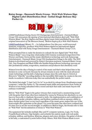 Rainy Songs - Danmark Music Group - Wah Wah Watson Sign Digital Label Distribution Deal - Initial Single Release Ray Parker Jr. 