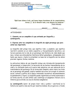 GUÍAS SOBRE CRÓNICAS Y AUTOBIOGRAFÍA