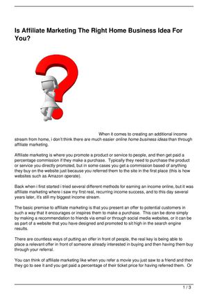 Is Affiliate Marketing The Right Home Business Idea For You?