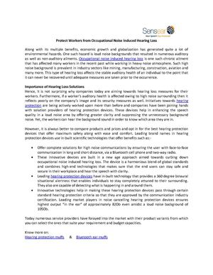 Protect Workers from Occupational Noise Induced Hearing Loss