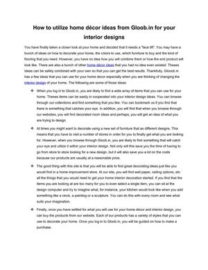 How to utilize home décor ideas from Gloob.in for your interior design....JK