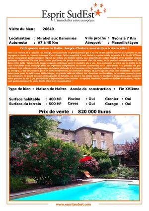 Esprit SudEst: Cette grande maison de Maître chargée d’histoire vous invite à écrire la vôtre ! MIRABEL AUX BARONNIES 26110 