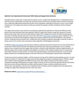 Optimize Your Operational Environment With Advanced Supply Chain Solutions