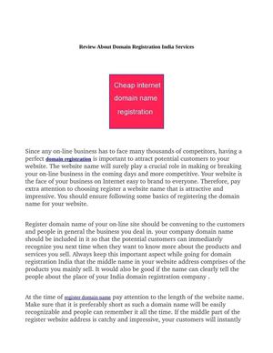 Review About Domain Registration India Services