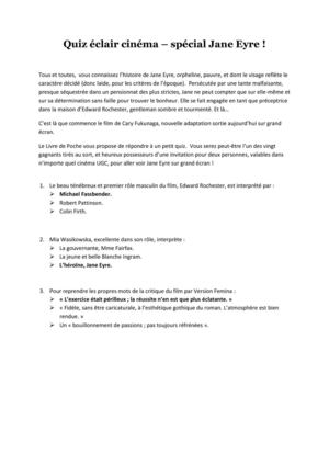 Voici les gagnants de notre quiz spécial Jane Eyre !!