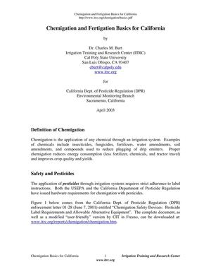 Chemigation and Fertigation Basics for California  