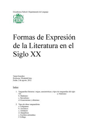 Formas de Expresión de la Literatura en el Siglo XX OFICIAL