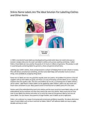 Stikins Name Labels Are The Ideal Solution For Labelling Clothes