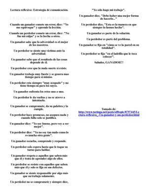 lectura reflexiva: Un ganador y un perdedor