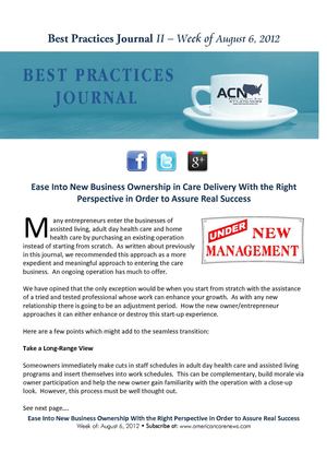 Best Practices Journal - 08.06.2012 - Easing Into New Ownership