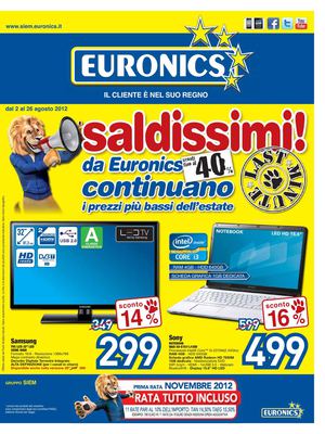 Volantino Euronics gruppo Siem dal 2/8 al 26/08/2012