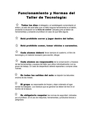 Normas en el aula de Tecnología