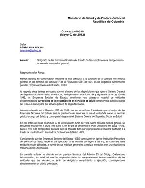Ministerio de Salud y Protección Social, concepto de mayo 12 de 2012