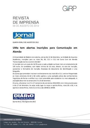 Revista de Imprensa de 09 Agosto de 2012