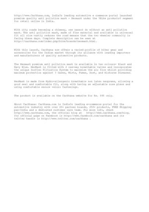 Carkhana Launches Neomask Premium Anti- Pollution Mask for Retail Online in India