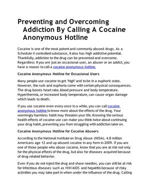 Preventing and Overcoming Addiction By Calling A Cocaine Anonymous Hotline