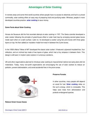 Advantages of Solar Cooking