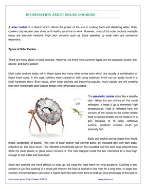 Information about Solar Cookers