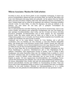 Mikron Associates: Machen Ihr Geld arbeiten   