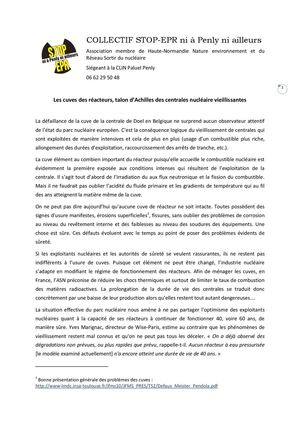 dossier de presse sur le problème des cuves des réacteurs nucléaires