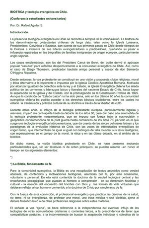 Bioética desde la Teología Evangélica