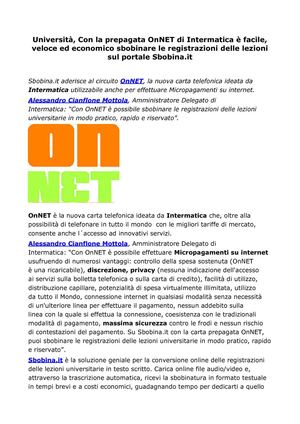 OnNET Intermatica: è la nuova carta telefonica che consente anche l´accesso ad innovativi servizi.